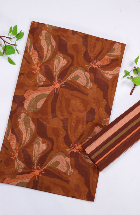 Aura by Amna Khadija Printed Lawn Unstitched 2 Piece Suit - D-16 - AM25AURA - Brown - Summer Collection