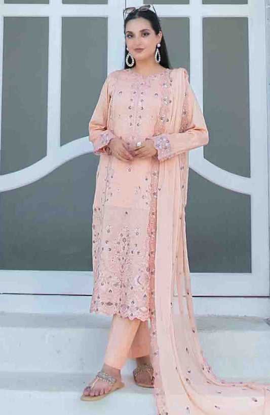 Mihrimia by Tawakkal Fabrics Embroidered Lawn Unstitched 3 Piece Suit - D-1744 - TF25MHNK - Peach - Summer Collection