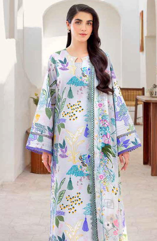 Florent Printed Lawn Unstitched 3 Piece Suit - FL-05 A - FL25LUP - White - Summer Collection