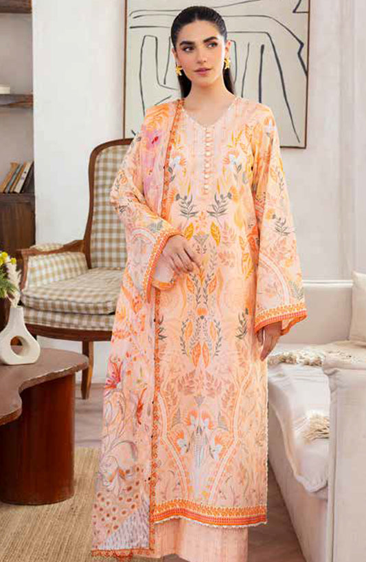Florent Printed Lawn Unstitched 3 Piece Suit - FL-03 A - FL25LUP - Orange - Summer Collection