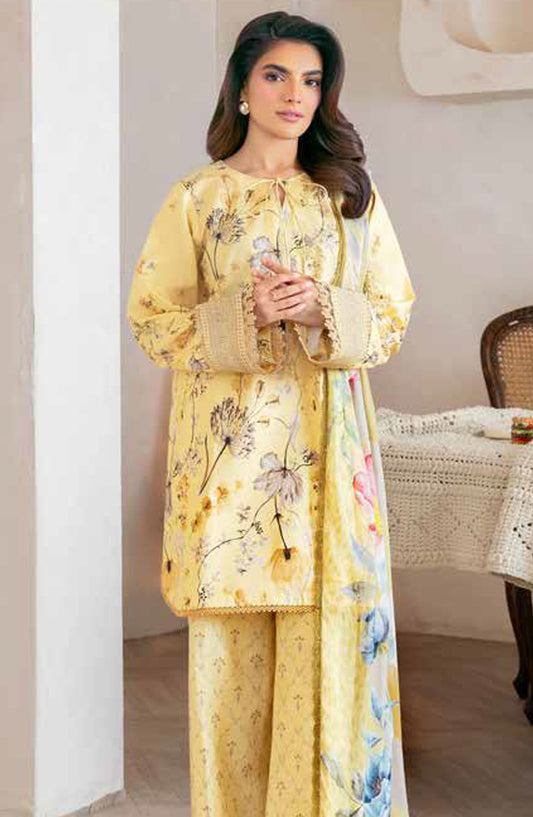Florent Printed Lawn Unstitched 3 Piece Suit - FL-02 A - FL25LUP - Yellow - Summer Collection