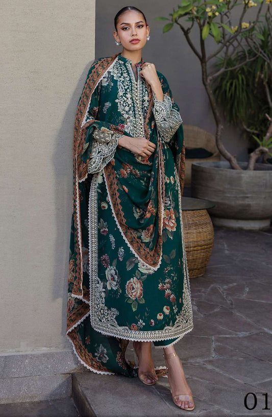 Tahra by Zainab Chottani Embroidered Lawn Unstitched 3 Piece Suit - D-01 - ZC25THEL - Green - Summer Collection