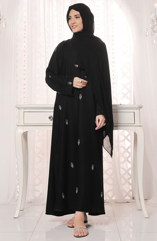 TGM Nazr e Haya Casual Women Abaya Front Closed Luxe Nidha - Black - Zunairah