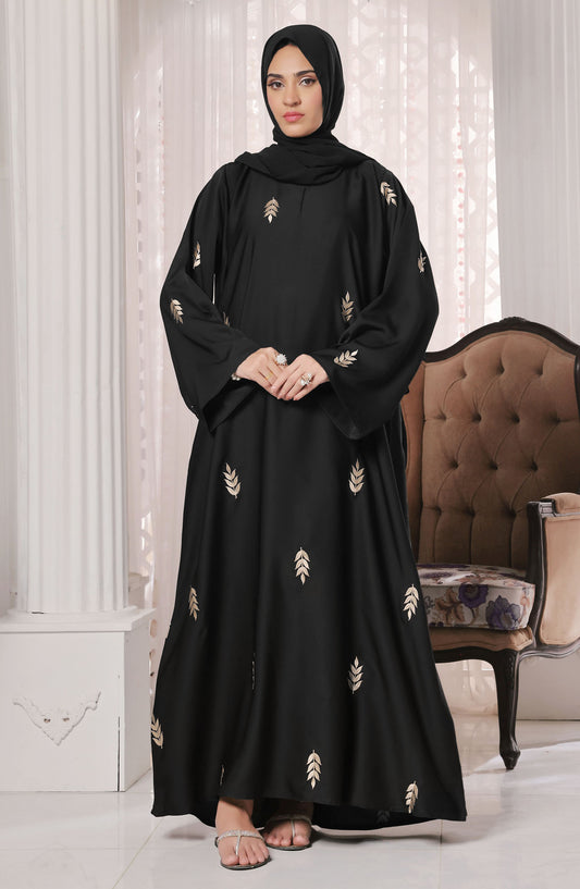 TGM Nazr e Haya Casual Women Abaya Front Closed Luxe Nidha - Black - Zohra Black