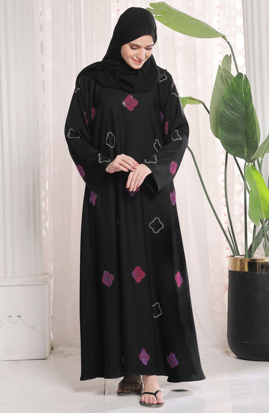 TGM Nazr e Haya Casual Women Abaya Front Open Luxe Nidha - Black - Muneeza