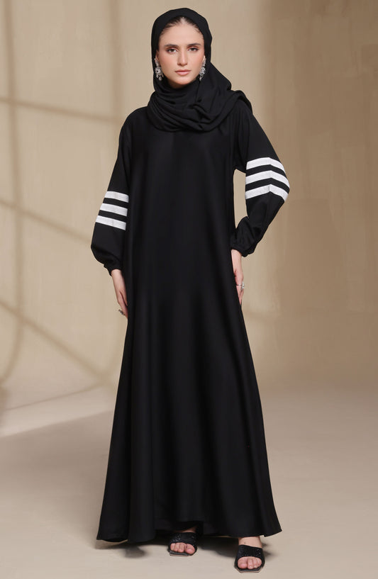 TGM Nazr e Haya Casual Women Abaya Front Closed Luxe Nidha - Black - Blaze Black