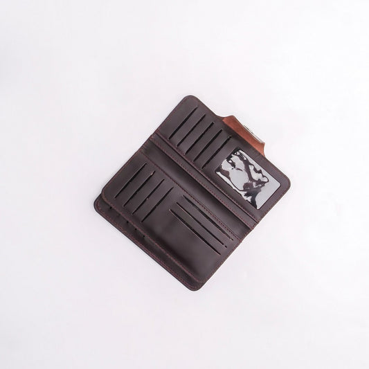 Tri-Fold Pure Leather Long Wallet With Button Closure-BLACK Womens Wallet