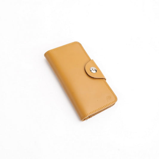 Tri-Fold Pure Leather Long Wallet With Button Closure-CAMEL BROWN Womens Wallet