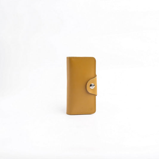 Tri-Fold Pure Leather Long Wallet With Button Closure-CAMEL BROWN Womens Wallet