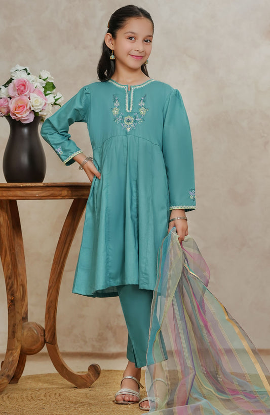 Tiny Tales by Amna Khadija Chikankari Lawn Stitched 3 Piece Suit - TTKP-02 - AM25TTKP - Blue - Girls Collection