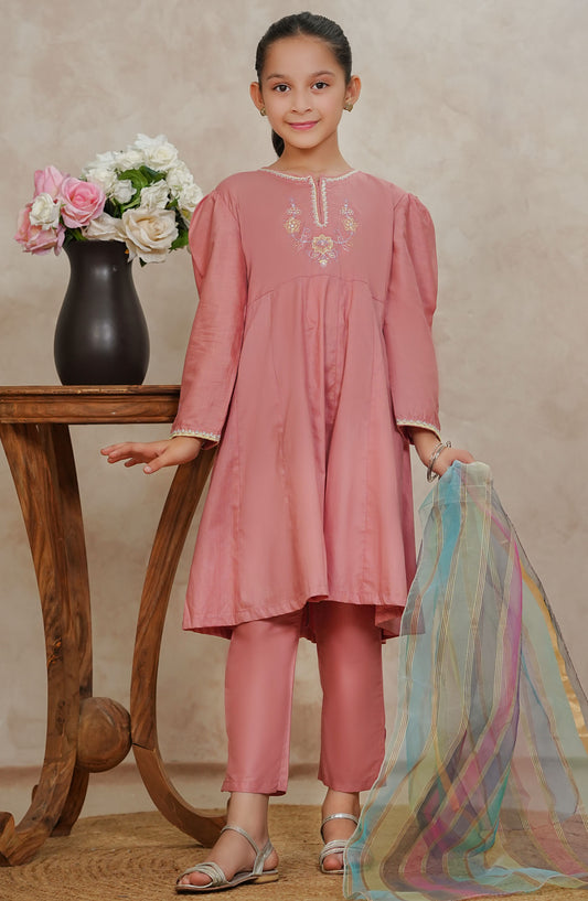 Tiny Tales by Amna Khadija Chikankari Lawn Stitched 3 Piece Suit - TTKP-03 - AM25TTKP - Pink - Girls Collection