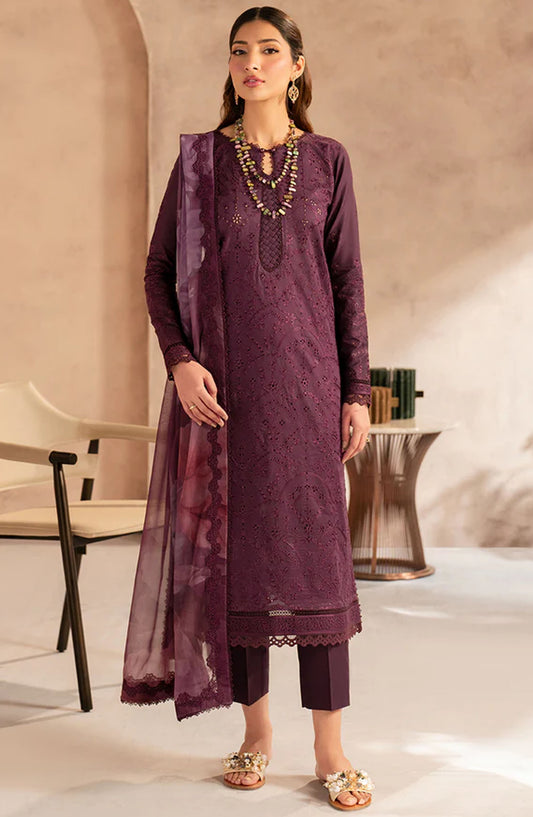 Zarif Embroidered Lawn Unstitched 3 Piece Suit - UNST-LWN-06 VIRAYA - ZF25CL - Magenta - Summer Collection