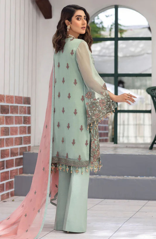 Flossie Embroidered Chiffon Unstitched 3 Piece - EA25C - K-910 Fair Aqua - Blue - Formal Collection