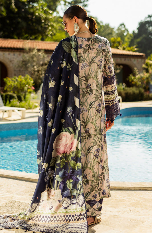 Elaf Chikankari Lawn Unstitched 3 Piece Suit - E L K - 0 8 B Azzurro - EL25PC - Off White - Summer Collection