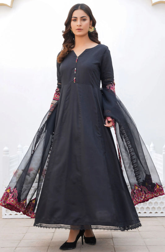 Threads N Weaves Embroidered Viscose Stitched 3 Piece Suit - RTWV24110S - TNW25PV - Black - Winter Collection