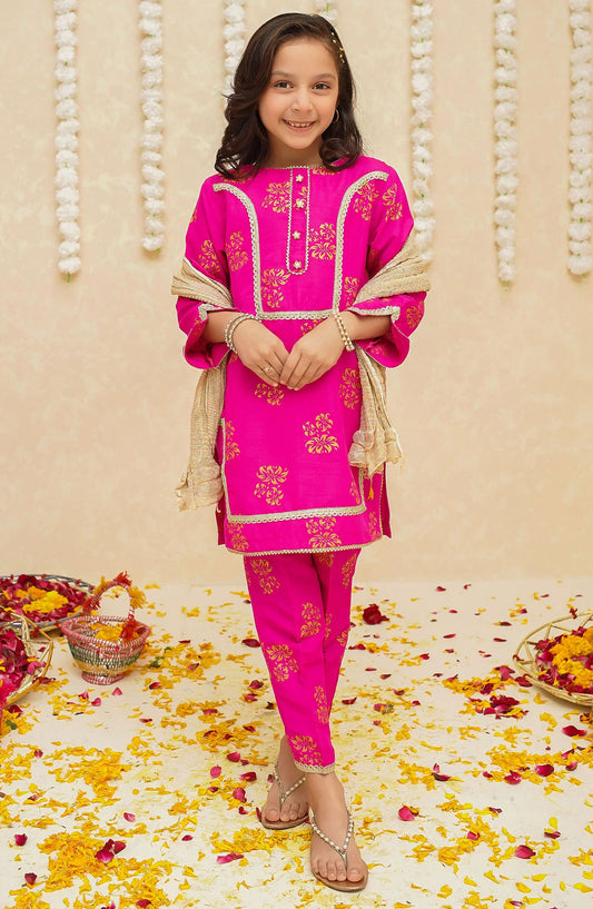 Gulzar by Modest Festive Raw Silk Stitched 3 Piece Suit - 8940 Pink - MOD25G - Pink - Girls Collection