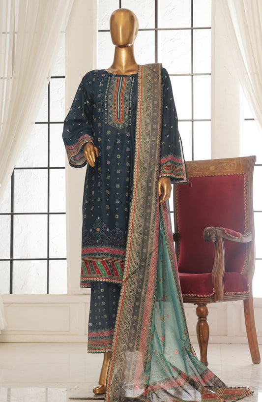Bin Saeed Printed Lawn Stitched 3 Piece Suit - SM-124 - BS25EPLV2 - Blue - Summer Collection