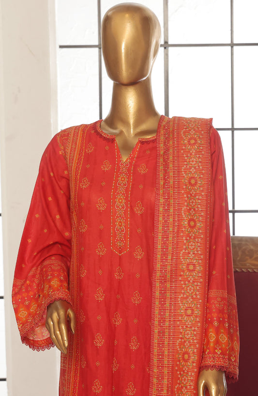 Bin Saeed Printed Lawn Stitched 3 Piece Suit - SM-118 - BS25EPLV2 - Red - Summer Collection