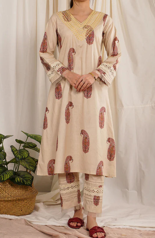 Pret Diaries Embroidered Cotton Stitched 2 Piece - 55084 - PD25WC - Beige - Winter Collection
