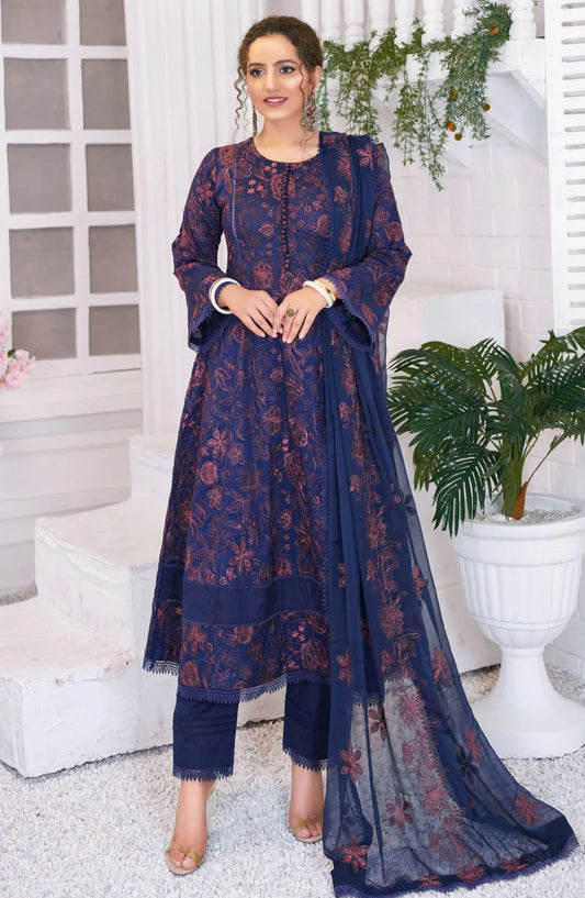 Threads N Weaves Embroidered Lawn Unstitched 3 Piece Suit - L23103 - TNW25CL - Blue - Summer Collection
