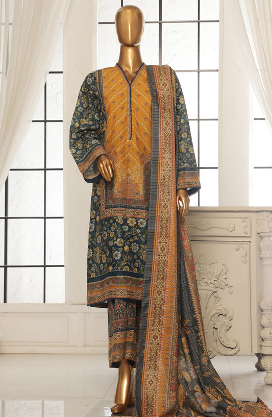 Bin Saeed Printed Lawn Stitched 3 Piece Suit - SM-049 - BS25EPLV2 - Mustard - Summer Collection
