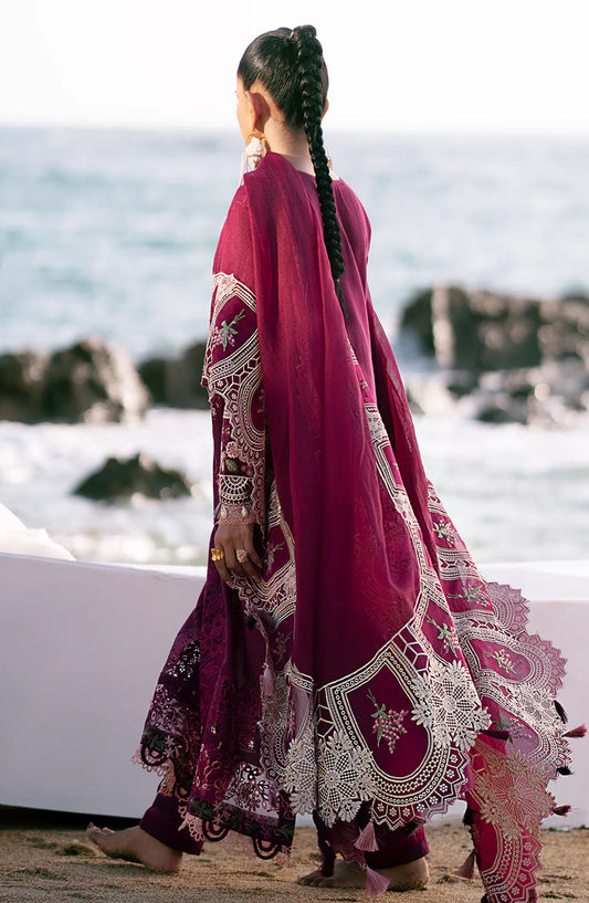 Dastan by AJR Embroidered Lawn Unstitched 3 Piece - Cherry Wine - AJR25DL - Magenta - Summer Collection