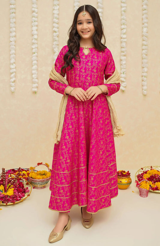 Gulzar by Modest Festive Raw Silk Stitched 3 Piece Suit - 8915 Pink - MOD25G - Pink - Girls Collection