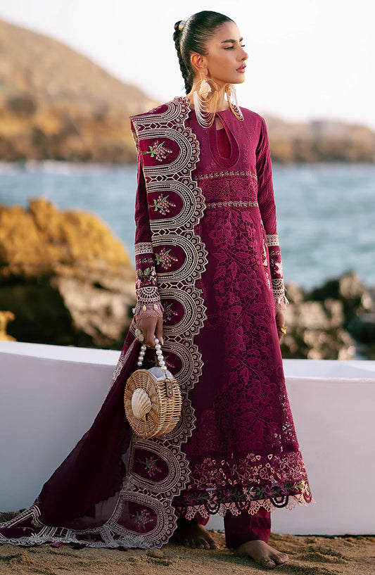 Dastan by AJR Embroidered Lawn Unstitched 3 Piece - Cherry Wine - AJR25DL - Magenta - Summer Collection