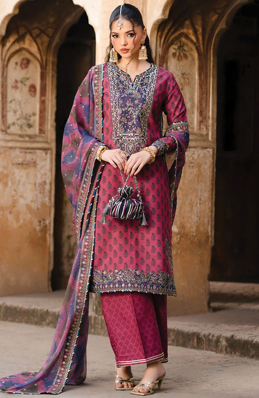 Rumi by Xenia Embroidered Rawsilk Unstitched 3 Piece Suit - D-07 Mushk-B - XF25RF - Pink - Wedding Collection