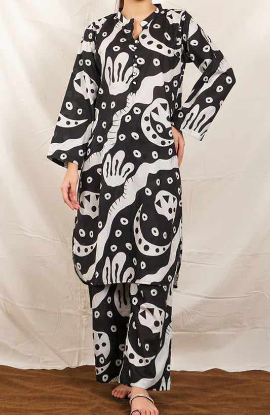 Pret Diaries Printed Lawn Cotton Stitched 2 Piece - 50117 - PD25SC - Black - Summer Collection