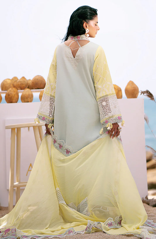 Dastan by AJR Embroidered Lawn Unstitched 3 Piece - Azure - AJR25DL - Yellow - Summer Collection