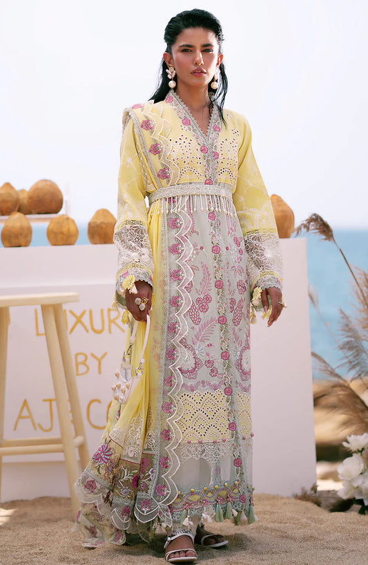 Dastan by AJR Embroidered Lawn Unstitched 3 Piece - Azure - AJR25DL - Yellow - Summer Collection