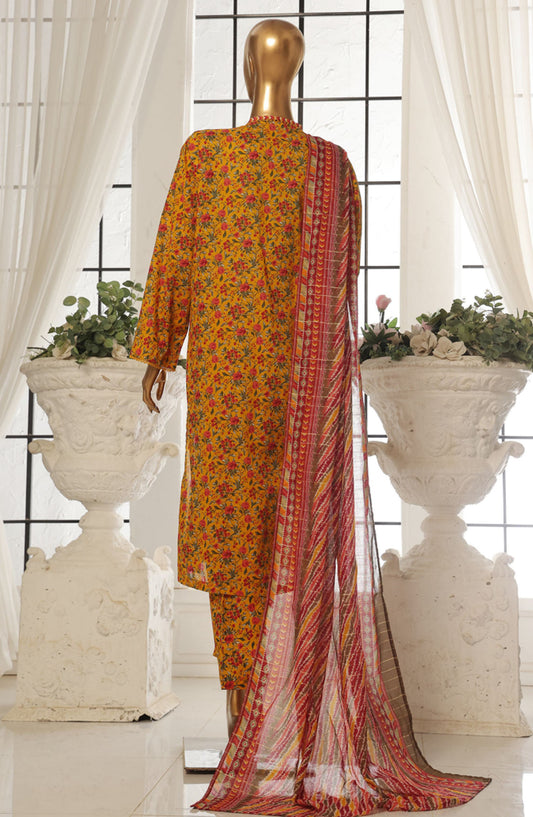 Bin Saeed Printed Lawn Stitched 3 Piece Suit - SM-129 - BS25EPLV2 - Mustard - Summer Collection