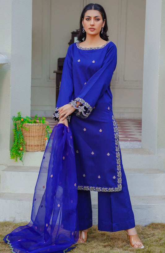 Threads N Weaves Embroidered Viscose Stitched 3 Piece Suit - RTWV24103S - TNW25PV - Blue - Winter Collection