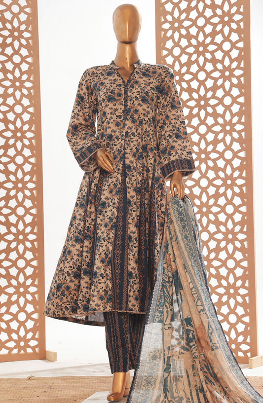 Bin Saeed Printed Lawn Stitched 3 Piece Frock - D-03 - BS25PPFC - Blue - Summer Collection