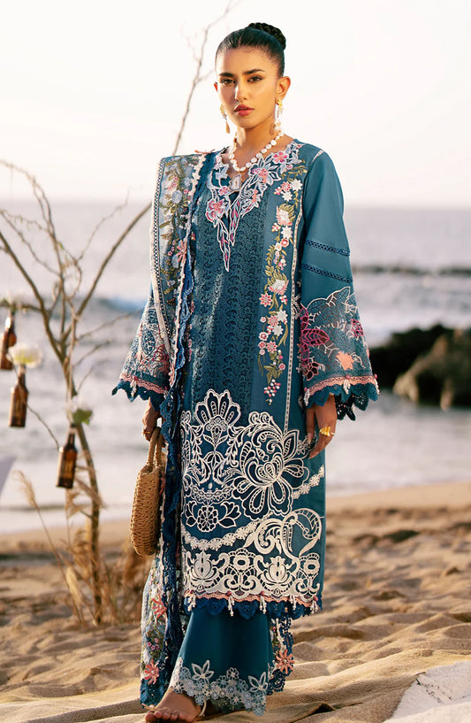 Dastan by AJR Embroidered Lawn Unstitched 3 Piece - Aura - AJR25DL - Blue - Summer Collection