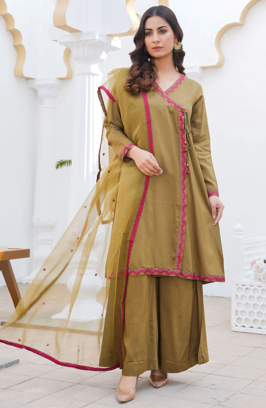 Threads N Weaves Embroidered Viscose Stitched 3 Piece Suit - RTWV24102S - TNW25PV - Mustard - Winter Collection