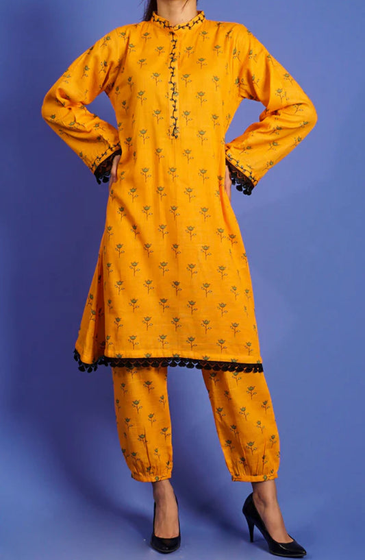 Pret Diaries Embroidered Khaddar Stitched 2 Piece - 55028 - PD25WC - Yellow - Winter Collection