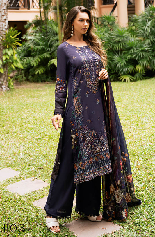 Riwayat by Ramsha Embroidered Lawn Unstitched 3 Piece Suit - Y-1103 - R25RLV11 - Blue - Summer Collection