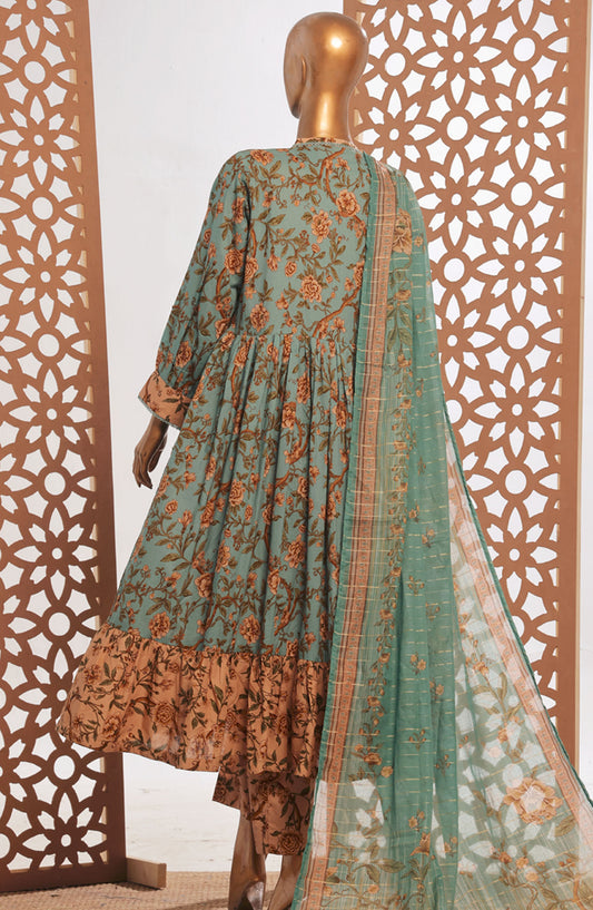 Bin Saeed Printed Lawn Stitched 3 Piece Frock - D-01 - BS25PPFC - Blue - Summer Collection