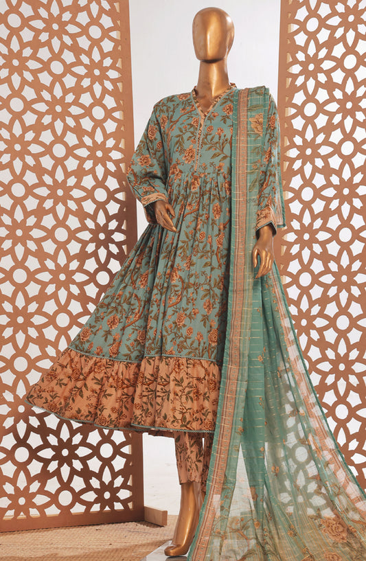 Bin Saeed Printed Lawn Stitched 3 Piece Frock - D-01 - BS25PPFC - Blue - Summer Collection