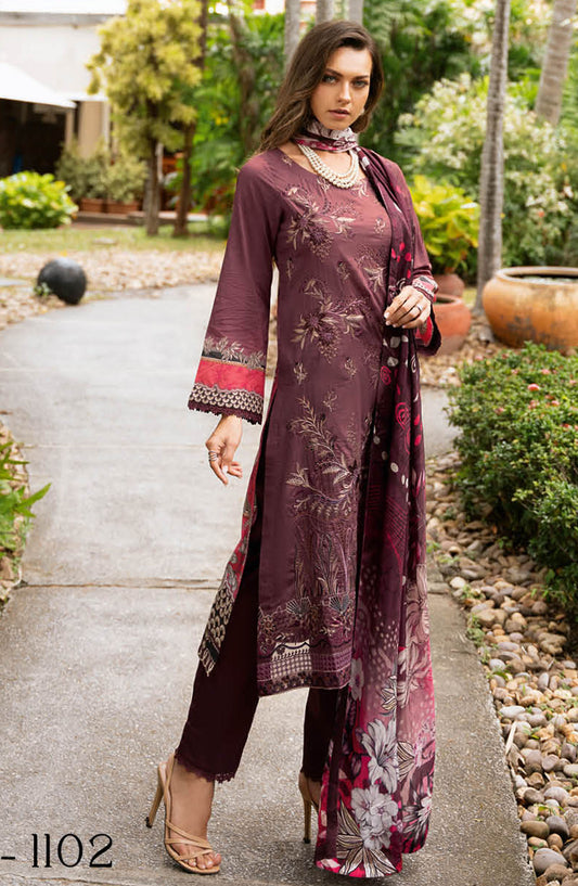 Riwayat by Ramsha Embroidered Lawn Unstitched 3 Piece Suit - Y-1102 - R25RLV11 - Magenta - Summer Collection
