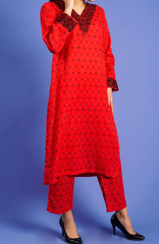 Pret Diaries Embroidered Khaddar Stitched 2 Piece - 55026 - PD25WC - Red - Winter Collection