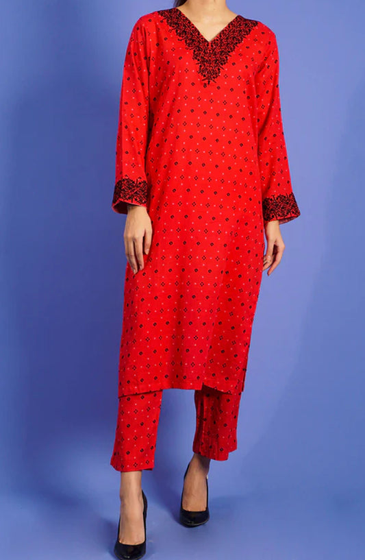 Pret Diaries Embroidered Khaddar Stitched 2 Piece - 55026 - PD25WC - Red - Winter Collection