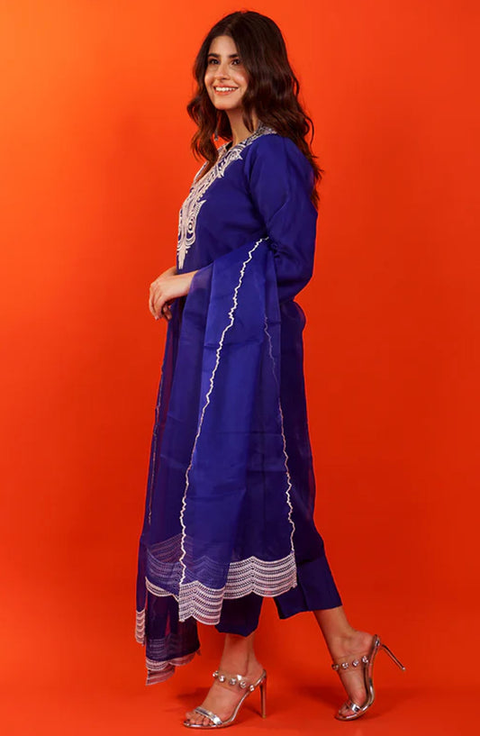 Pret Diaries Embroidered Organza Stitched 3 Piece - 54946 - PD25WC - Blue - Winter Collection