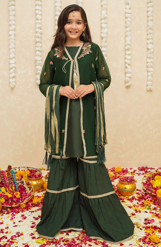 Gulzar by Modest Festive Chiffon Stitched 3 Piece Suit - 8765 Green - MOD25G - Green - Girls Collection