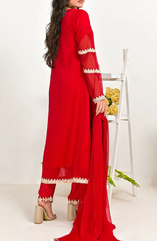 Pret Diaries Embroidered Chiffon Stitched 3 Piece - 55007 - PD25SC - Red - Summer Collection