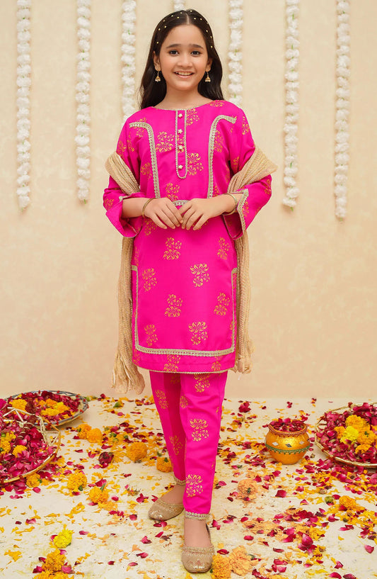 Gulzar by Modest Festive Raw Silk Stitched 3 Piece Suit - 8935 Pink - MOD25G - Pink - Girls Collection