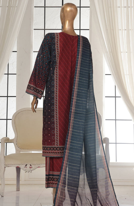 Bin Saeed Printed Lawn Stitched 3 Piece Suit - SM-114 - BS25EPLV2 - Maroon - Summer Collection