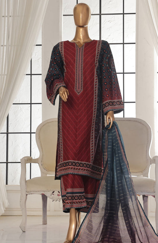 Bin Saeed Printed Lawn Stitched 3 Piece Suit - SM-114 - BS25EPLV2 - Maroon - Summer Collection